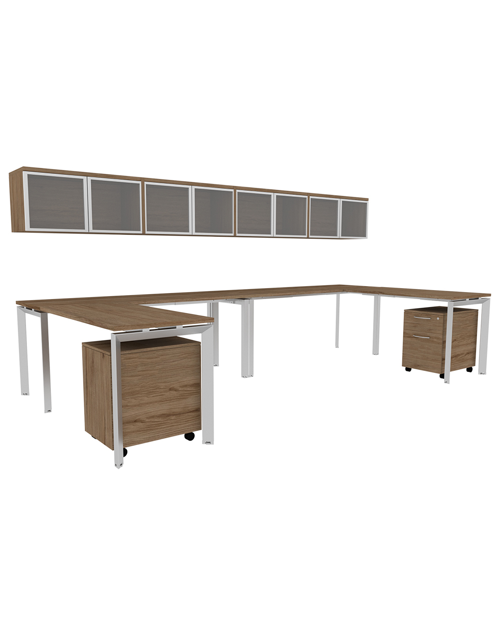 DOUBLE L-SHAPED WORK STATION with pedestals