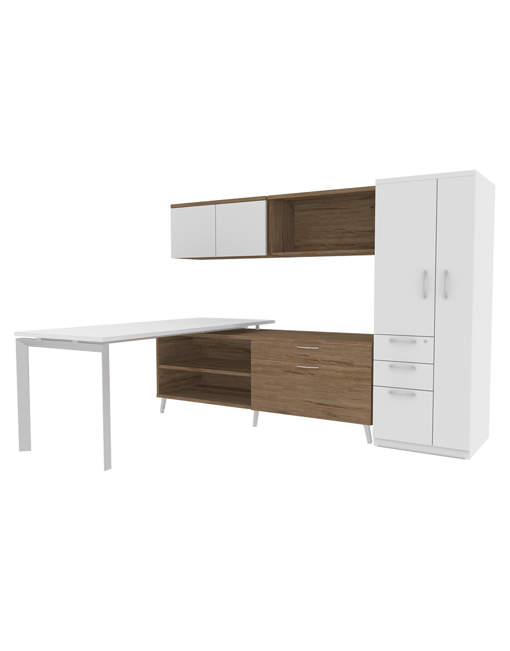 INSPIRE 71" Left Extended L-Shaped Work Station with Wall Hutch and Storage Tower - Designer Option
