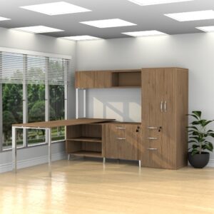 INSPIRE 60″ Left Extended L-Shaped Work Station with Mounted Hutch - Various Colors